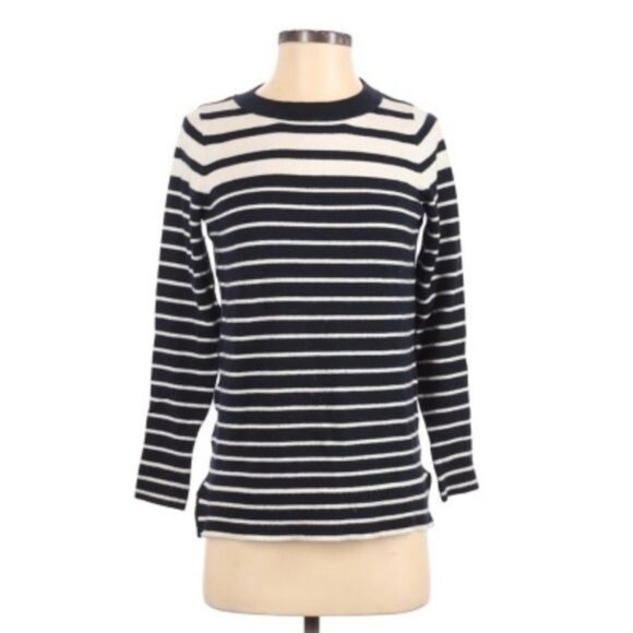 Loft Striped Sweater in Navy Size XS Blue and White Crew Neck - Picture 1 of 8
